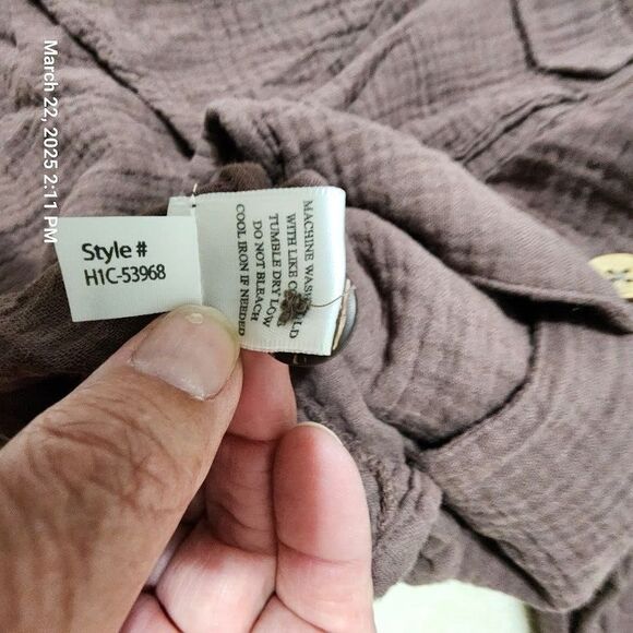 Hello Nite Women's Large Long Sleeve Button Up Adj Sleeve Mandarin Collar Cotton - Picture 4 of 9